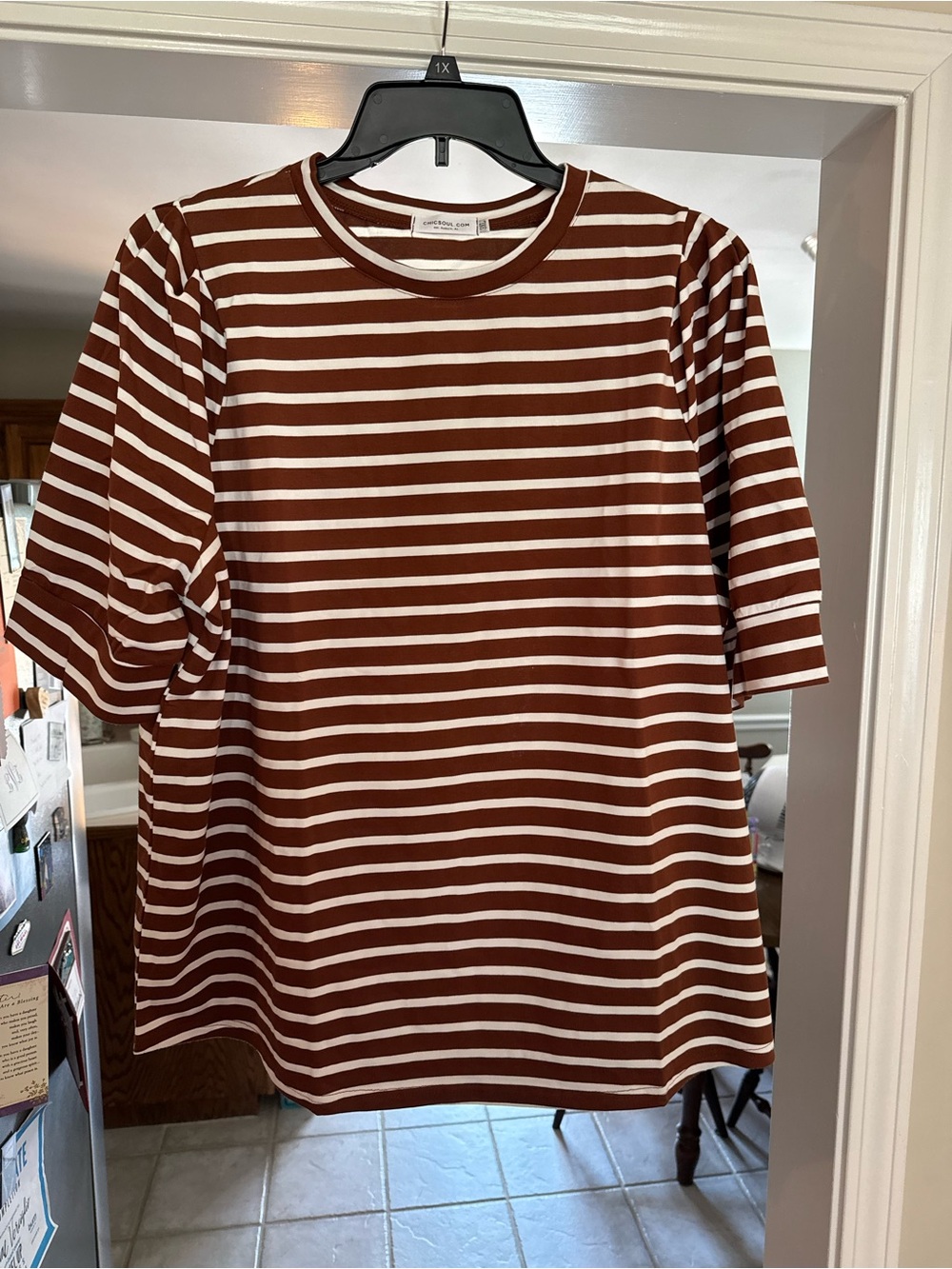 Striped Crewneck T-Shirt in Brown & White - Casual Men's Shirt